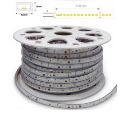 Tira LED 230V monocolor 19W/mt 120L/mt. SMD 2835 IP67 12x6mm corte cada 100mm, Bobina 50mts x 5,70€/m